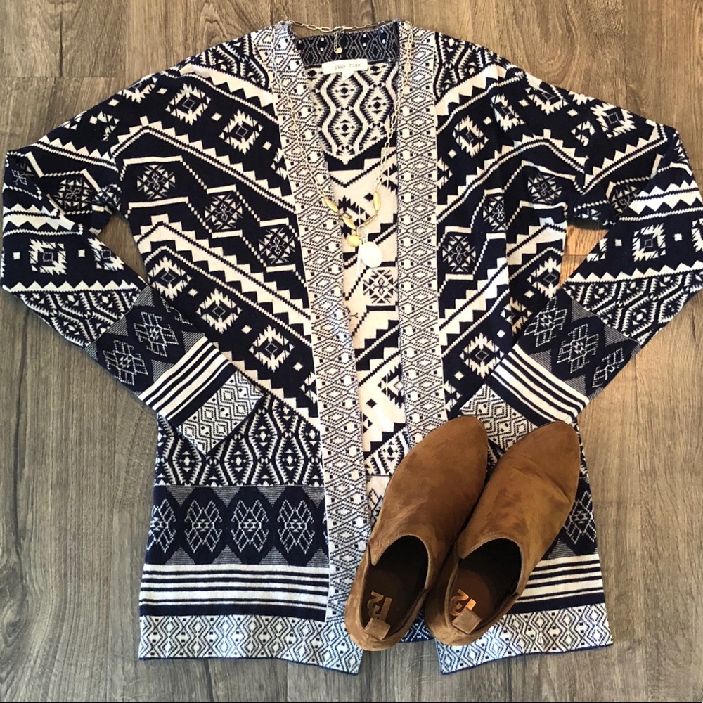 Aztec Print Open Front Cardigan